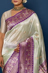 Pista Green Handwoven Banarasi Kadhua Organza Tissue Silk Saree