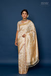 Beige Handwoven Banarasi Organza Tissue Silk Saree