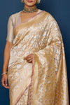 Beige Handwoven Banarasi Organza Tissue Silk Saree