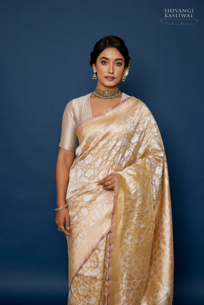 Peach Tissue Banarasi Saree – Wearitage India