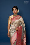 Grey Handwoven Banarasi Kadhua Organza Tissue Silk Saree