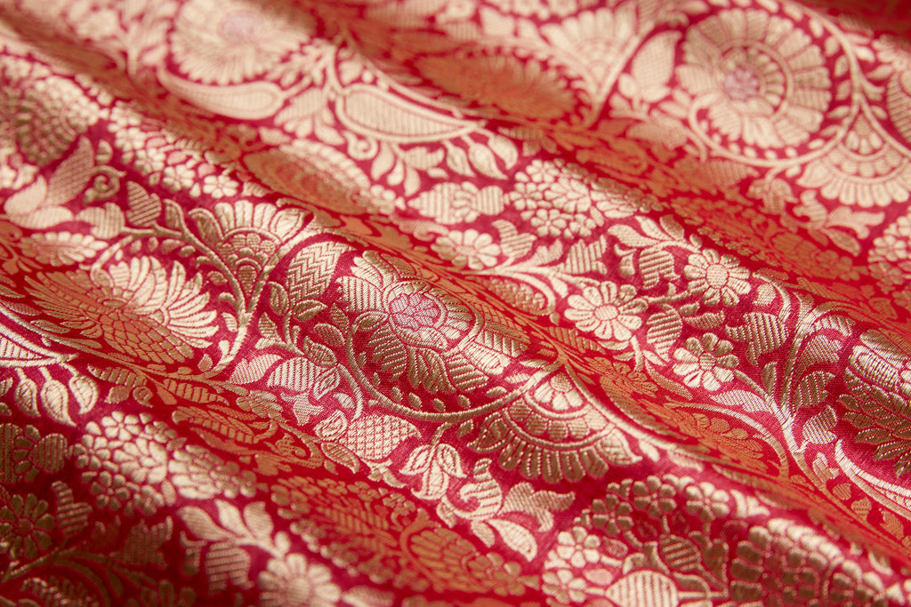 Pink Dual Tone Handwoven Banarasi Brocade Fabric