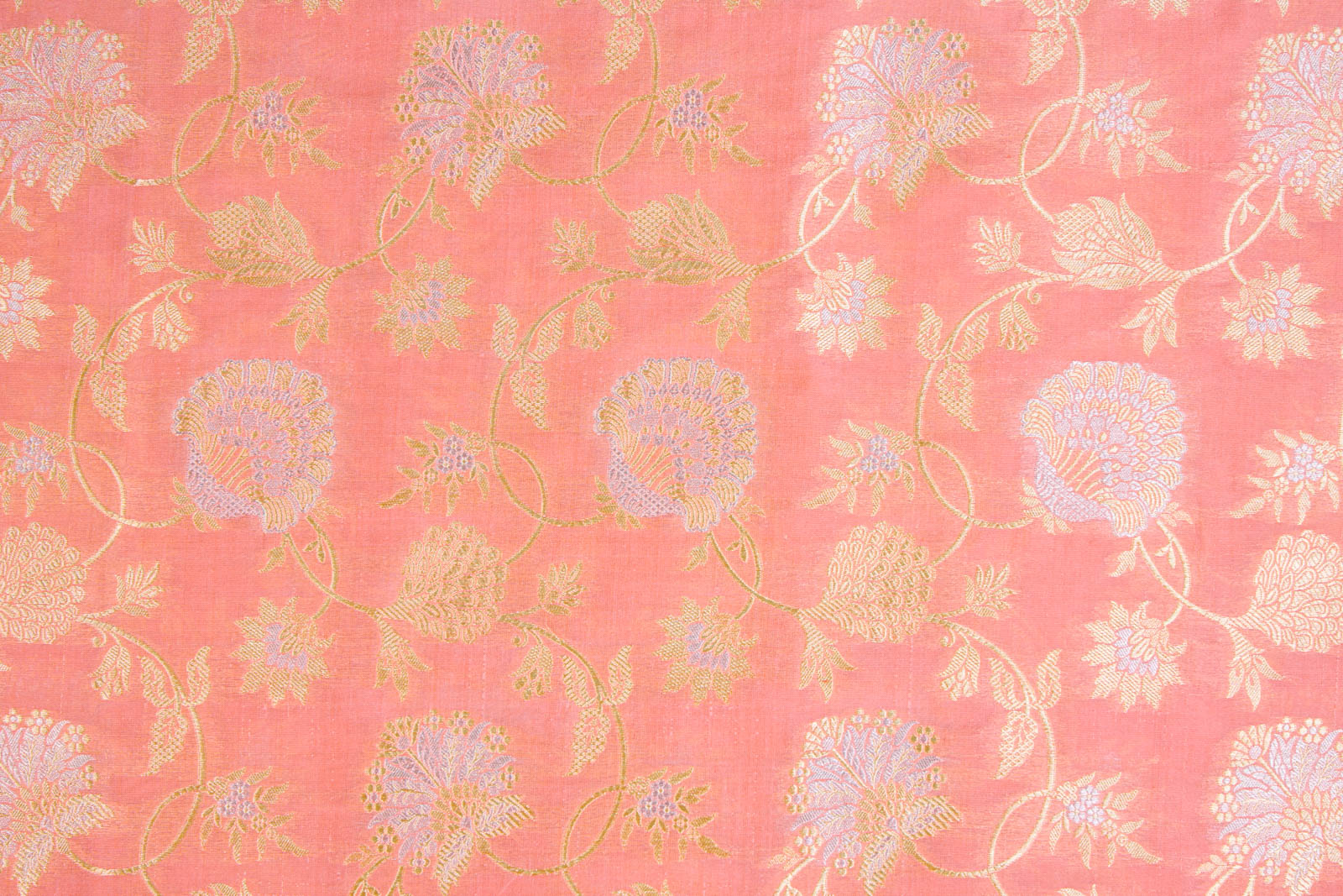 Peach Pink Handwoven Banarasi Silk Fabric