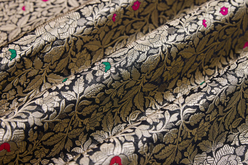 Black Handwoven Banarasi Brocade Fabric