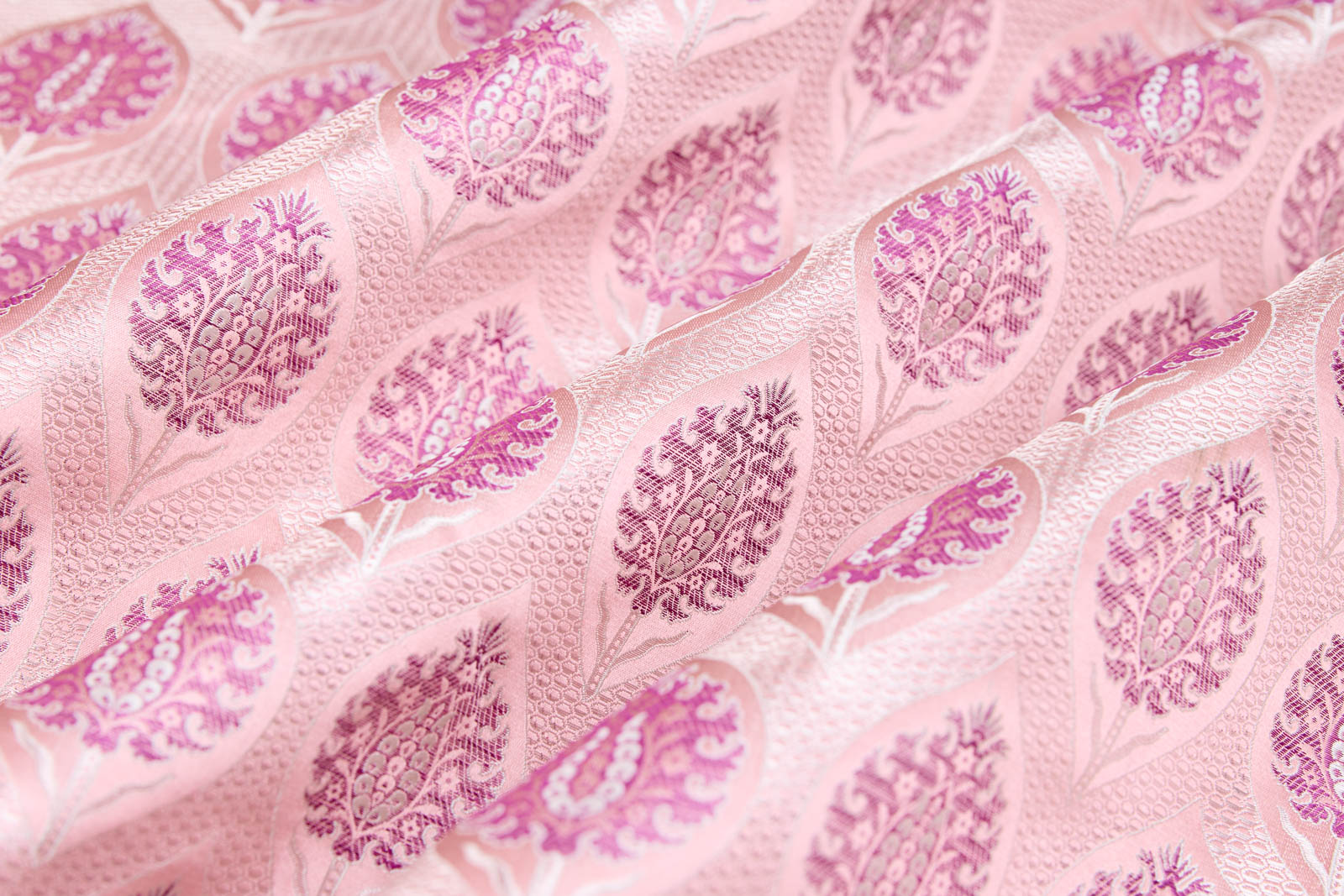 Onion Pink Handwoven Banarasi Satin Silk Fabric