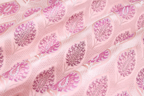 Onion Pink Handwoven Banarasi Satin Silk Fabric