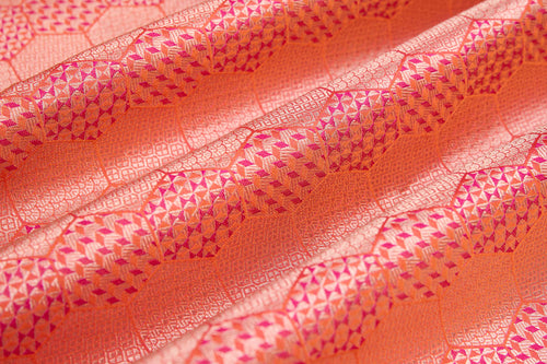 Orange Pink Handwoven Banarasi Silk Fabric