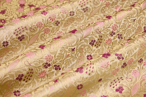 Beige Handwoven Banarasi Satin Silk Fabric