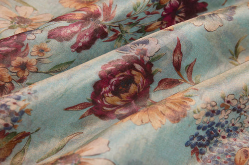 Powder Blue Banarasi Tissue Silk Fabric