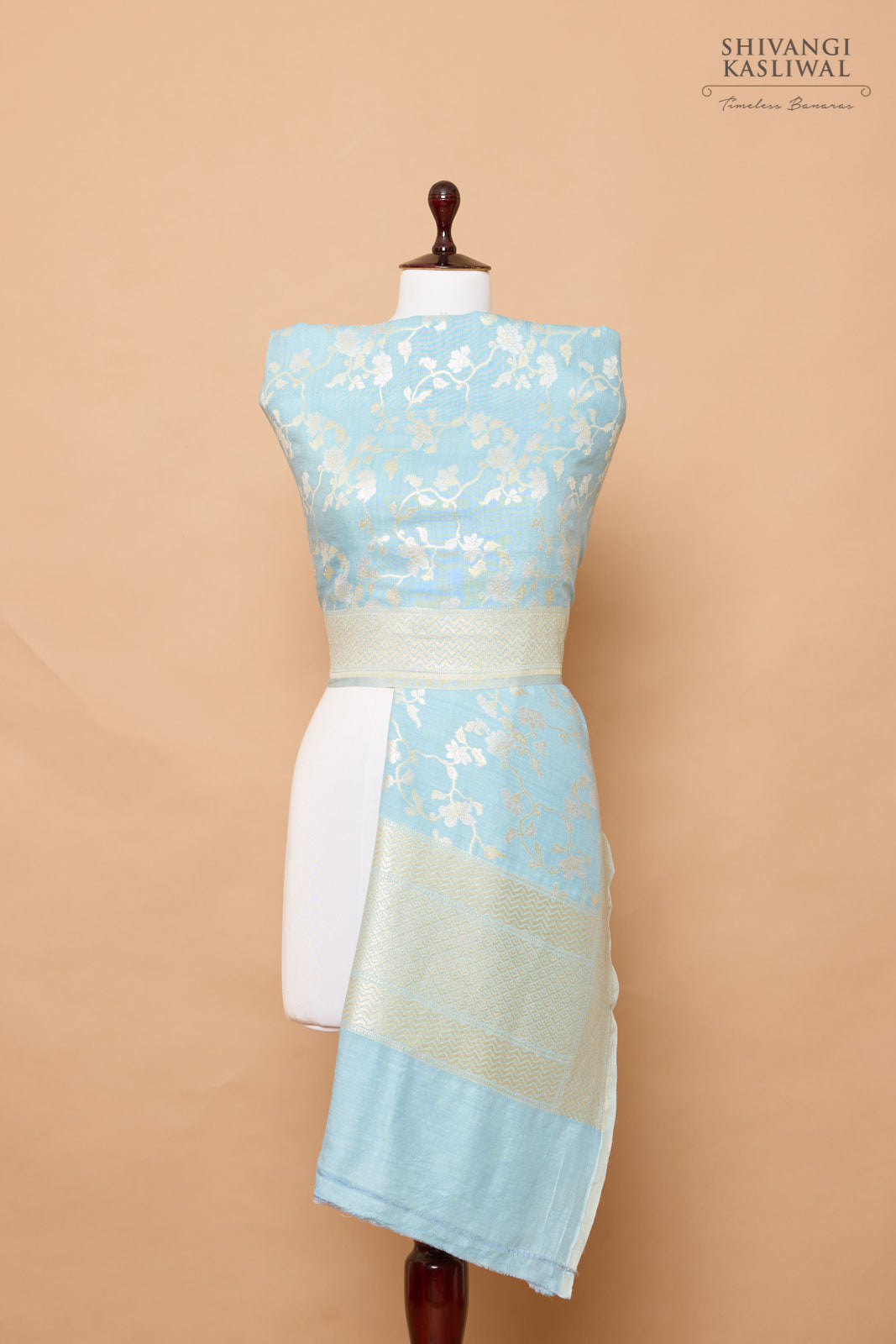 Powder Blue Handwoven Banarasi Moonga Dupatta