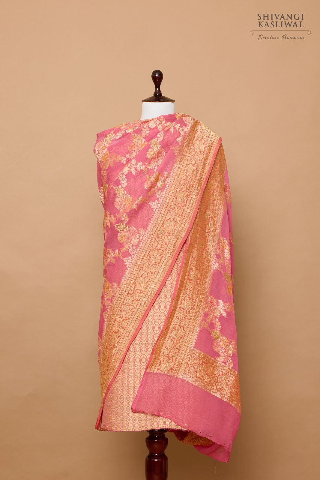 Pink Handwoven Banarasi Georgette Suit Piece