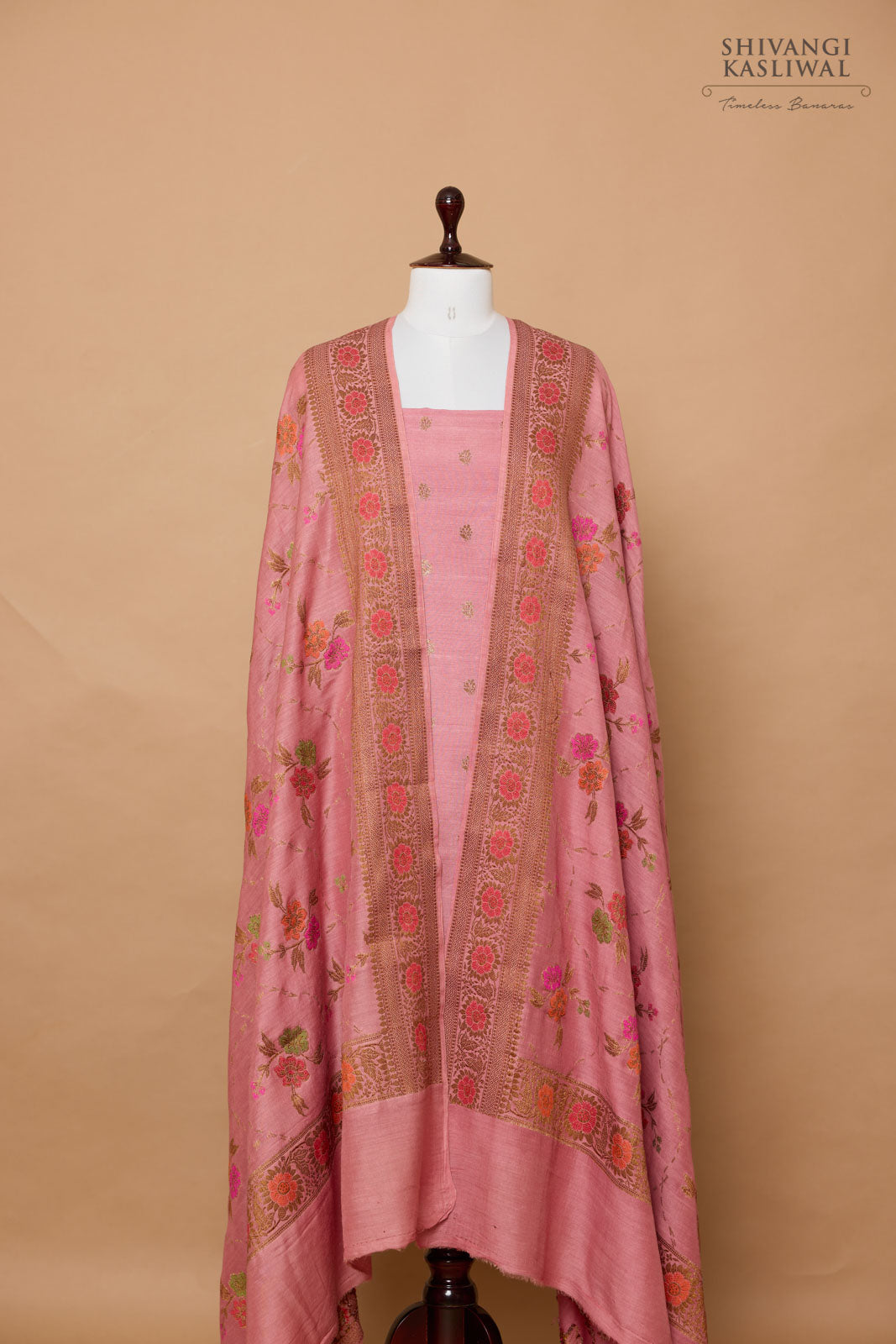 Onion Pink Handwoven Banarasi Moonga Silk Suit Piece