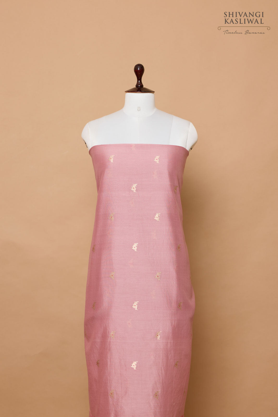 Baby Pink Handwoven Banarasi Chiniya Silk Suit Piece