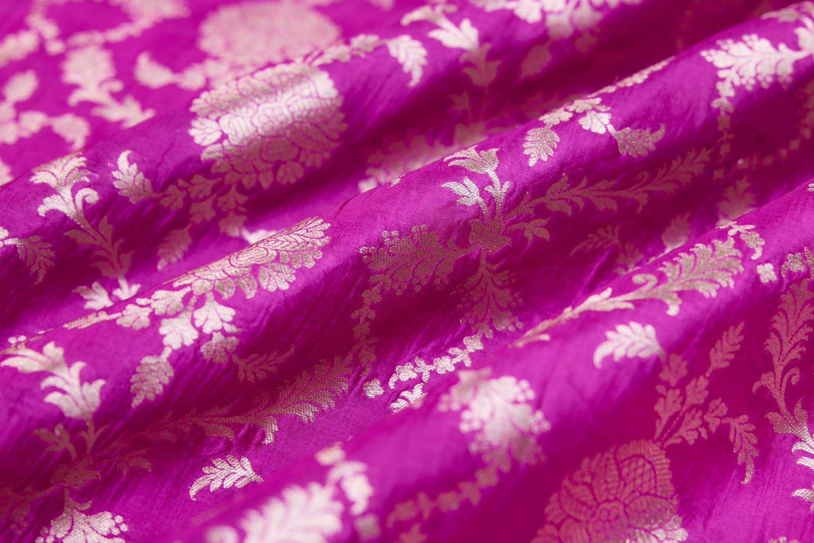 Magenta Pink Handwoven Banarasi Silk Fabric