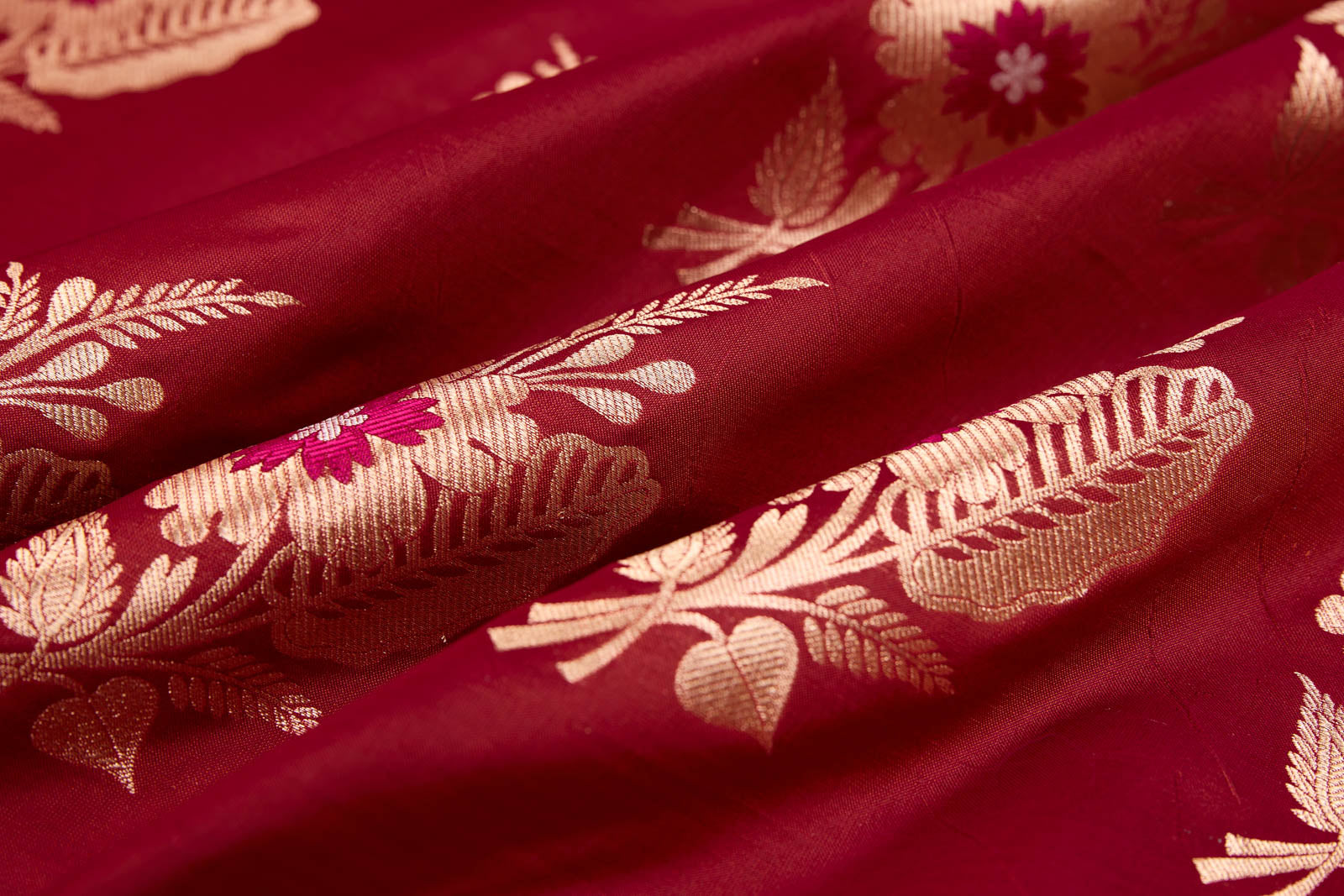 Maroon Handwoven Banarasi Silk Fabric