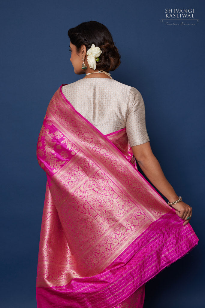 Rani Pink Woven Art Silk Saree