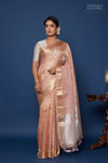 Peach Pink Handwoven Banarasi Tissue Silk Saree