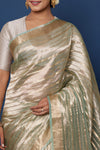 Aqua Blue Handwoven Banarasi Tissue Silk Saree