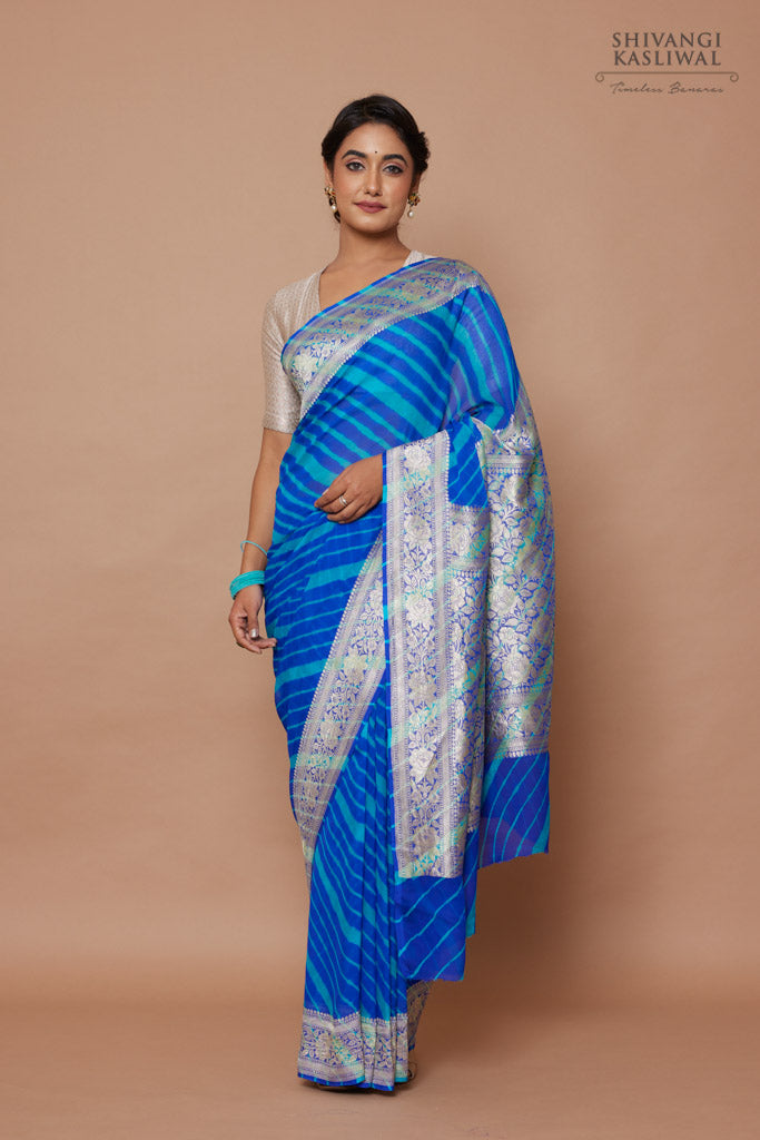 Blue Banarasi Georgette Leheriya Saree