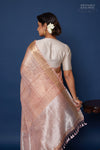 Peach Pink Handwoven Banarasi Tissue Silk Saree