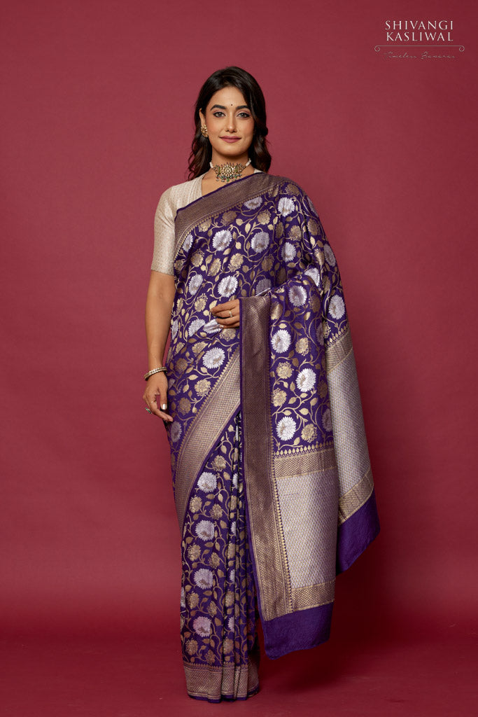 Purple Handwoven Banarasi Moonga Silk Saree