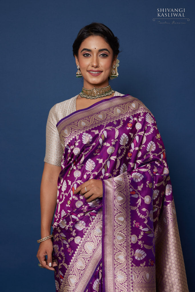 Kanjivaram Soft Silk Purple Color Banarasi Saree With Blouse Piece –  ajmera-retail