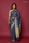 Navy Blue Handwoven Banarasi Moonga Silk Saree