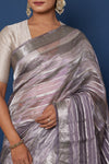 Shaded Grey Handwoven Banarasi Tissue Silk Saree