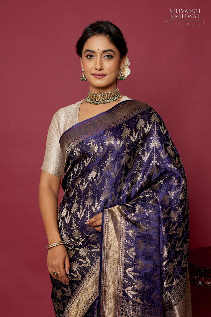 Navy Blue Handwoven Banarasi Silk Saree