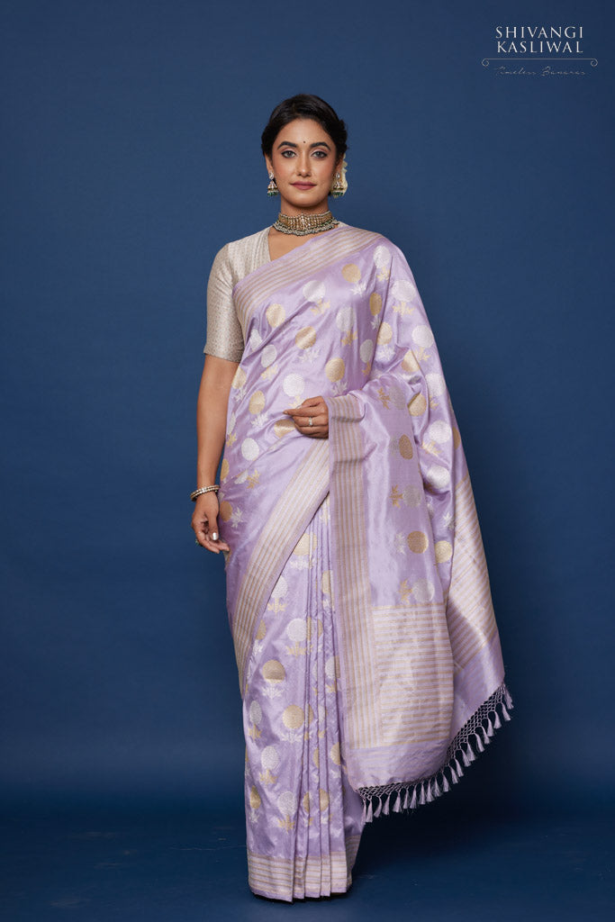 Classic Lavender 2gm Zari Bridal Elegance Kanchipuram Handloom Silk Sa –  Capell Haute Couture