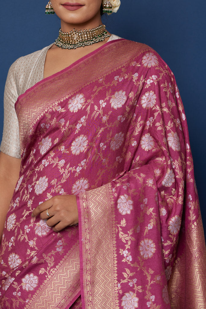 Onion Pink Handwoven Banarasi Moonga Silk Saree