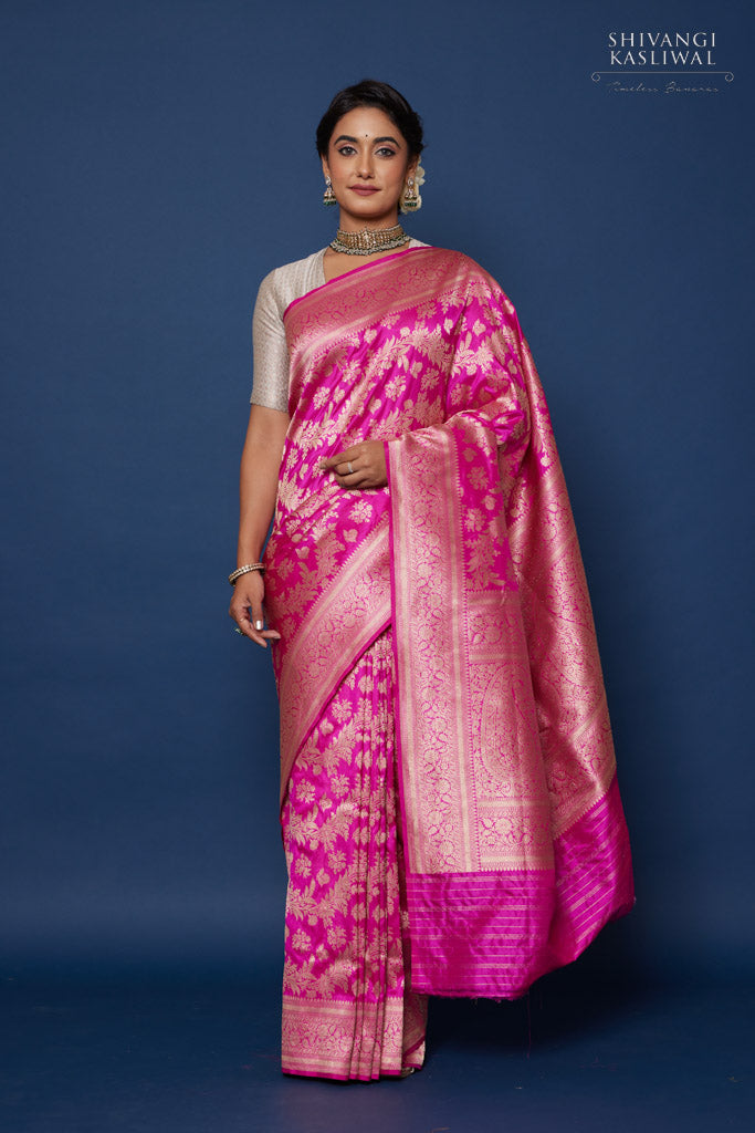 Rani Pink Handwoven Banarasi Silk Saree