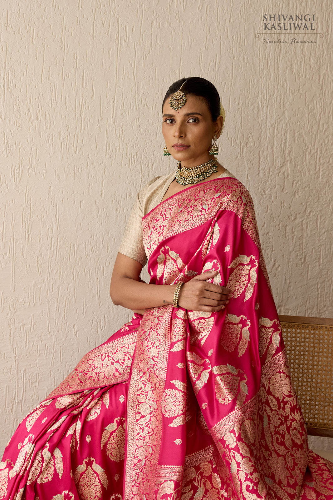 Fuchsia Pink Handwoven Banarasi Kadhua Silk Saree