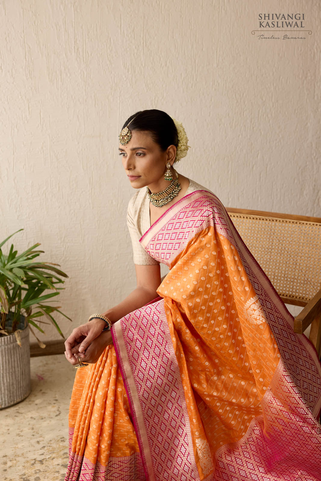 Orange Handwoven Banarasi Kadhua Silk Saree