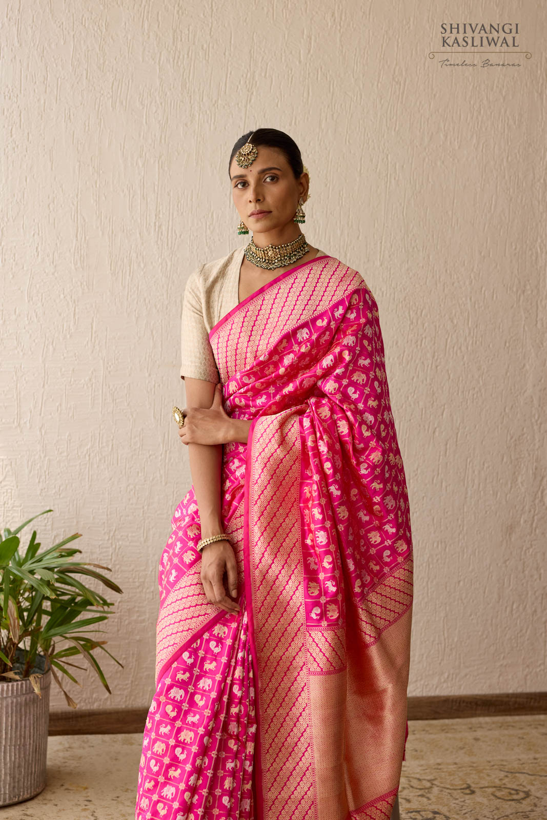 Rani Pink Handwoven Banarasi Kadhua Silk Saree