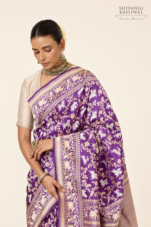 Purple Handwoven Banarasi Kadhua Silk Saree