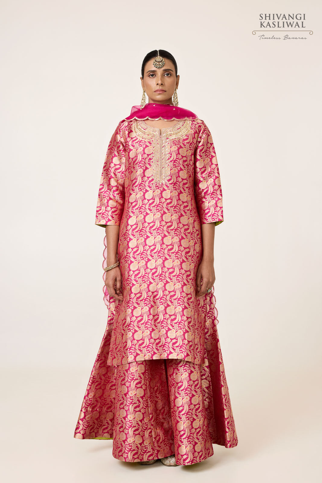Fuchsia Pink Silk Sharara Set