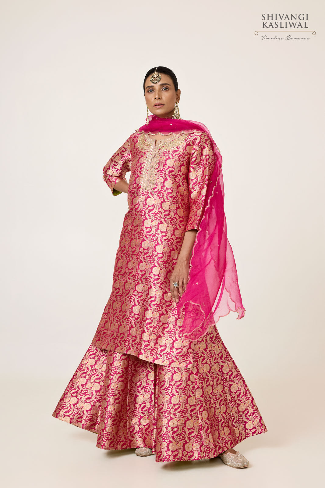 Fuchsia Pink Silk Sharara Set