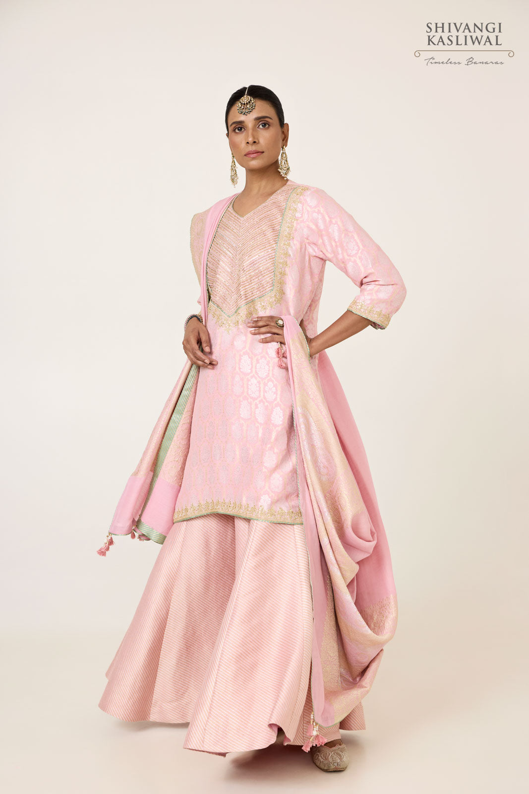 Baby Pink Moonga Silk Sharara Set