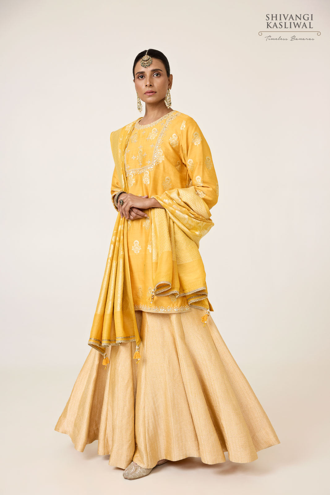 Yellow Moonga Silk Sharara Set