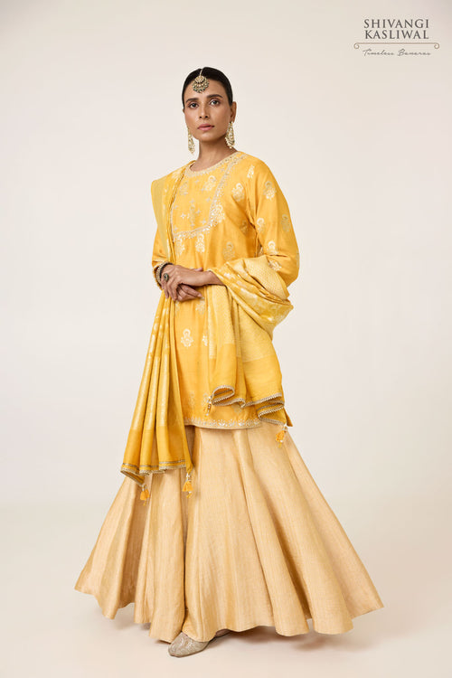 Yellow Moonga Silk Sharara Set