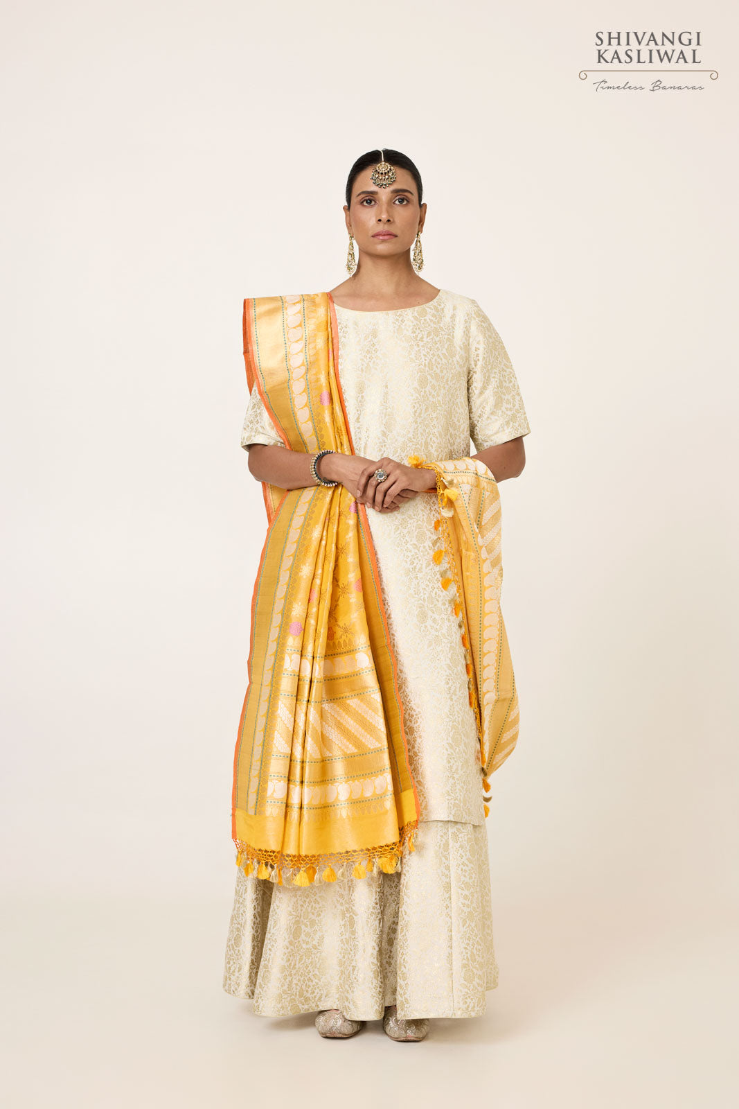 Yellow Handwoven Banarasi Kadhua Tissue Silk Dupatta