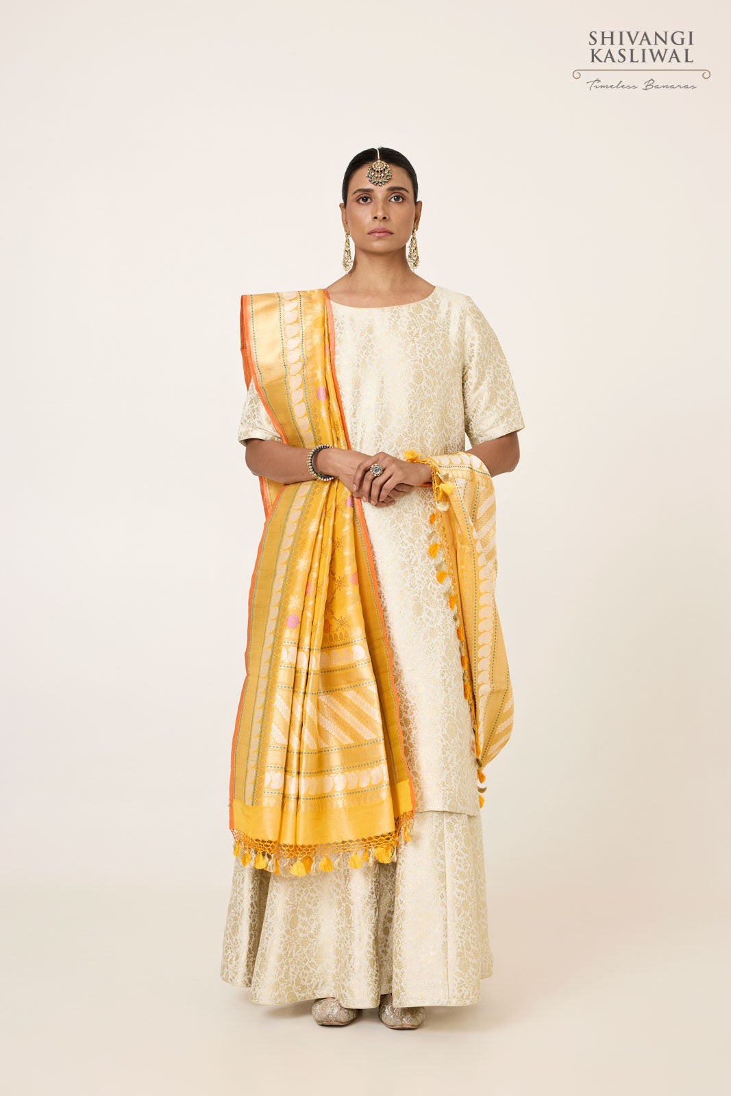 Yellow Handwoven Banarasi Tissue Silk Dupatta