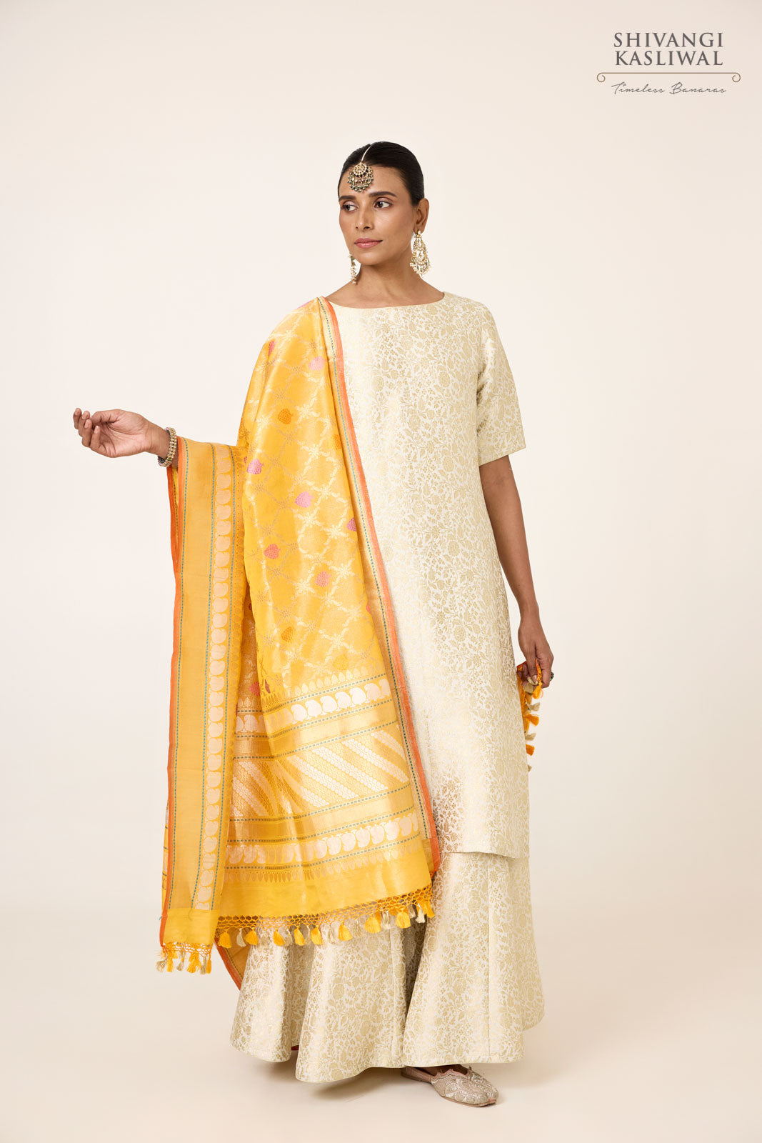 Yellow Handwoven Banarasi Tissue Silk Dupatta