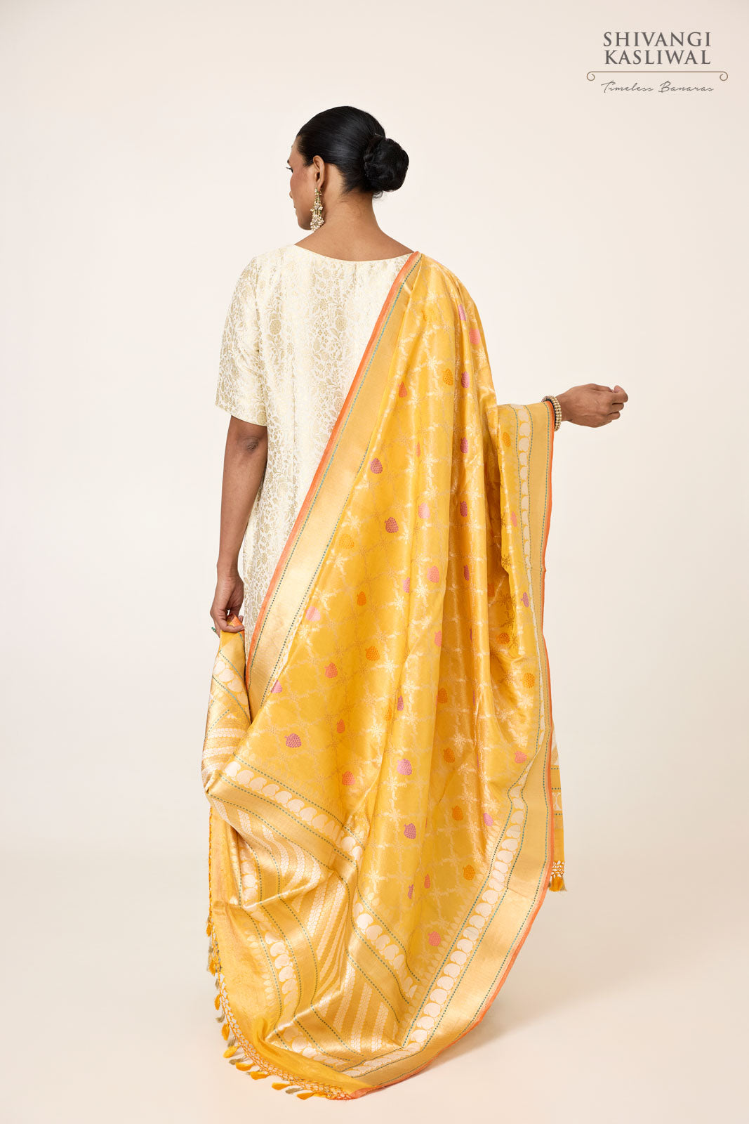 Yellow Handwoven Banarasi Kadhua Tissue Silk Dupatta
