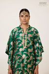 Bottle Green Banarasi Katan Silk Kaftan