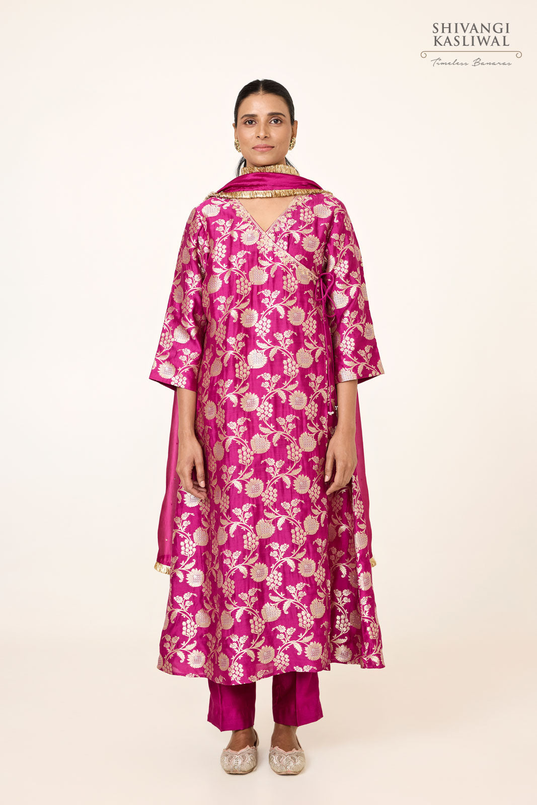 Magenta Pink Chiniya Silk Angarkha Set