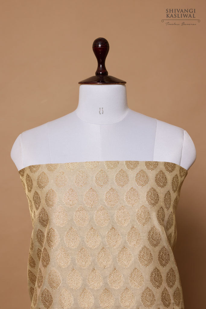 Beige Handwoven Banarasi Kora Tissue Suit Piece