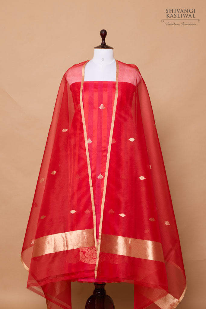 Red Rani Handwoven Banarasi Silk Suit Piece