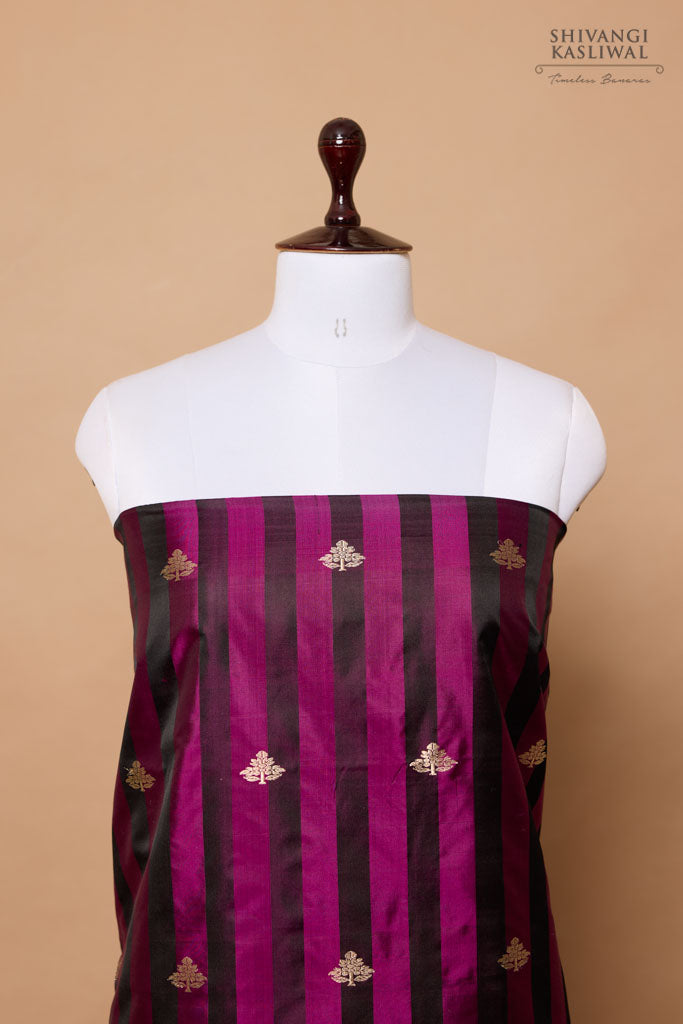 Black Wine Handwoven Banarasi Silk Suit Piece